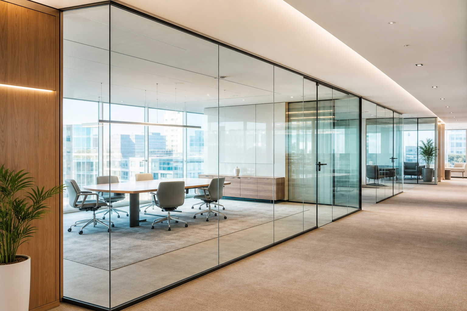Modern glass partition installation