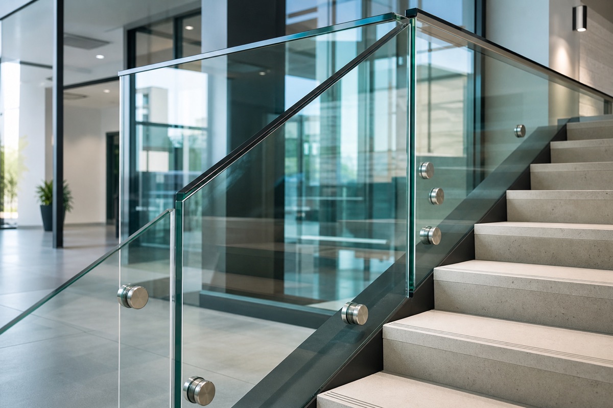 Thick toughened safety glass staircase panels